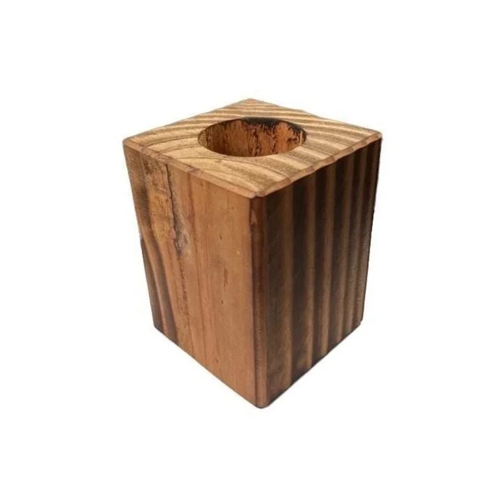Rustic Block Wood Candle Holder Medium - 3.5